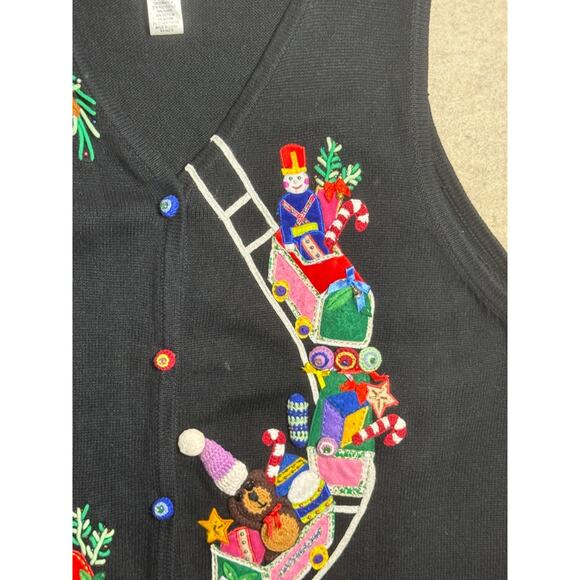 Quacker Factory Black Christmas Train Sweater Vest Toys Sz 3X Embellished Cute - Picture 4 of 9